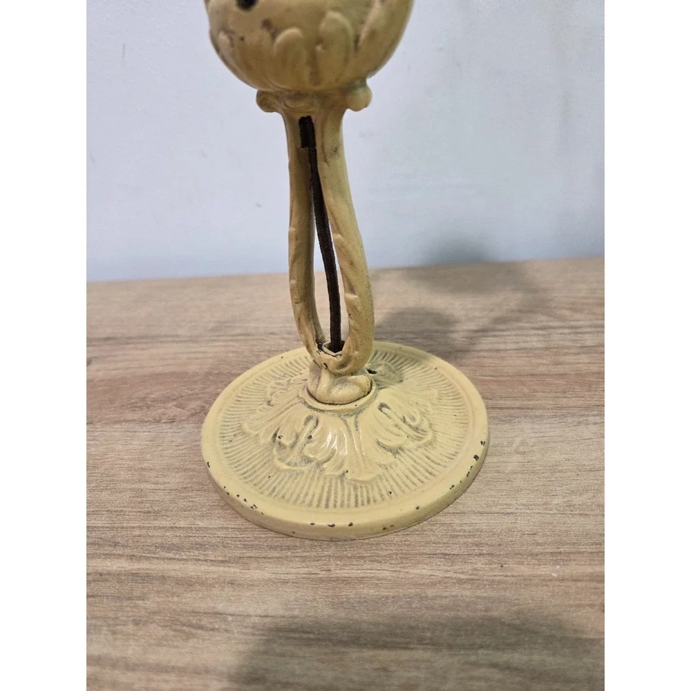 Vintage Art Nouveau Cast Iron Boudoir Lamp Base Yellow Floral Made in USA 12''